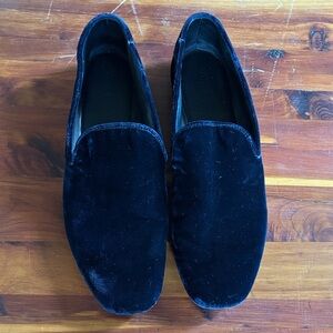 VINCE Luxurious Midnight Blue Velvet Leather Loafers Made in Italy